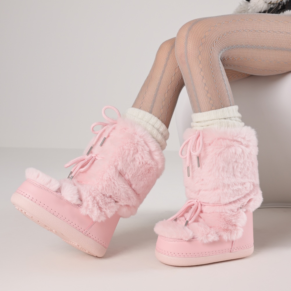 Espadrille Slip On - Kadınlar İçin Tüylü Botlar Yuvarlak Burunlu